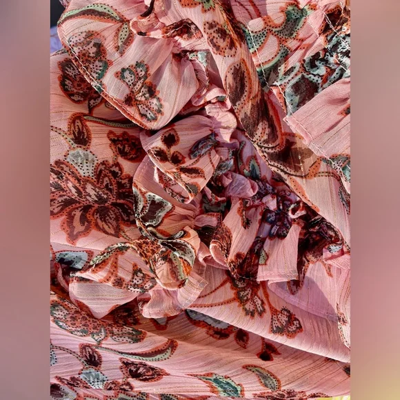 MISA Raffi Top Choco Rose Floral Ruffle Blouse - Picture 7 of 9